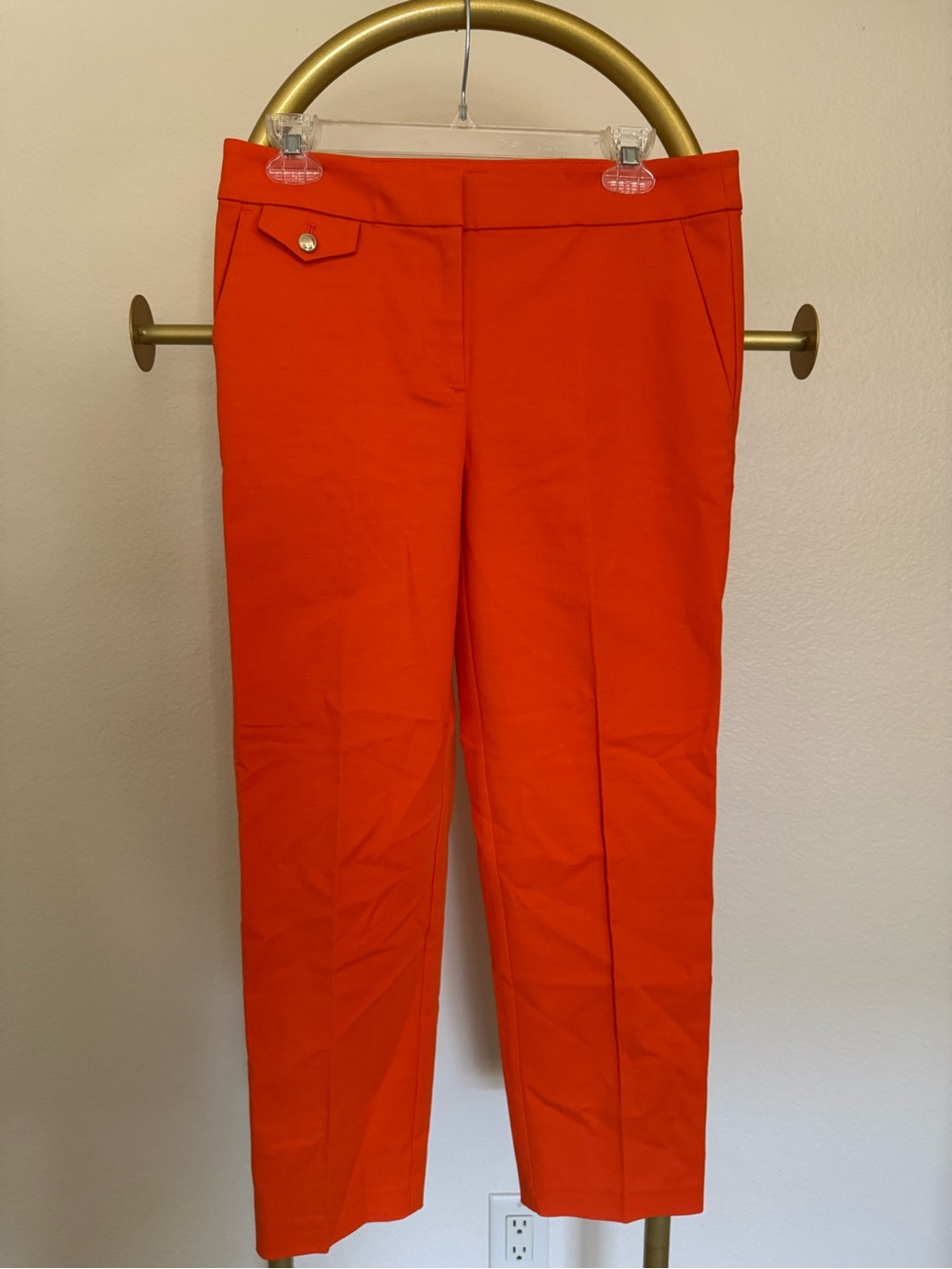 LOFT Women’s bright orange Flat Front Dress Pants, Button Accent, Size 2